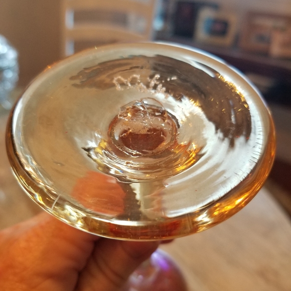 Vintage Slater Studio Art Glass Tall Orange Iridescent Wine Goblet - Picture 11 of 14